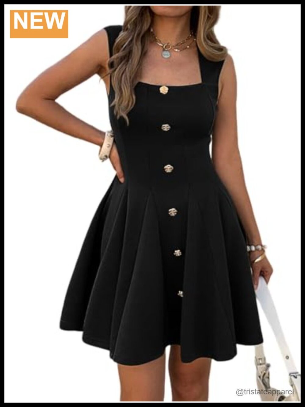 Sleeveless Square Neck Mini Work Dress Pockets A-Line Business Casual